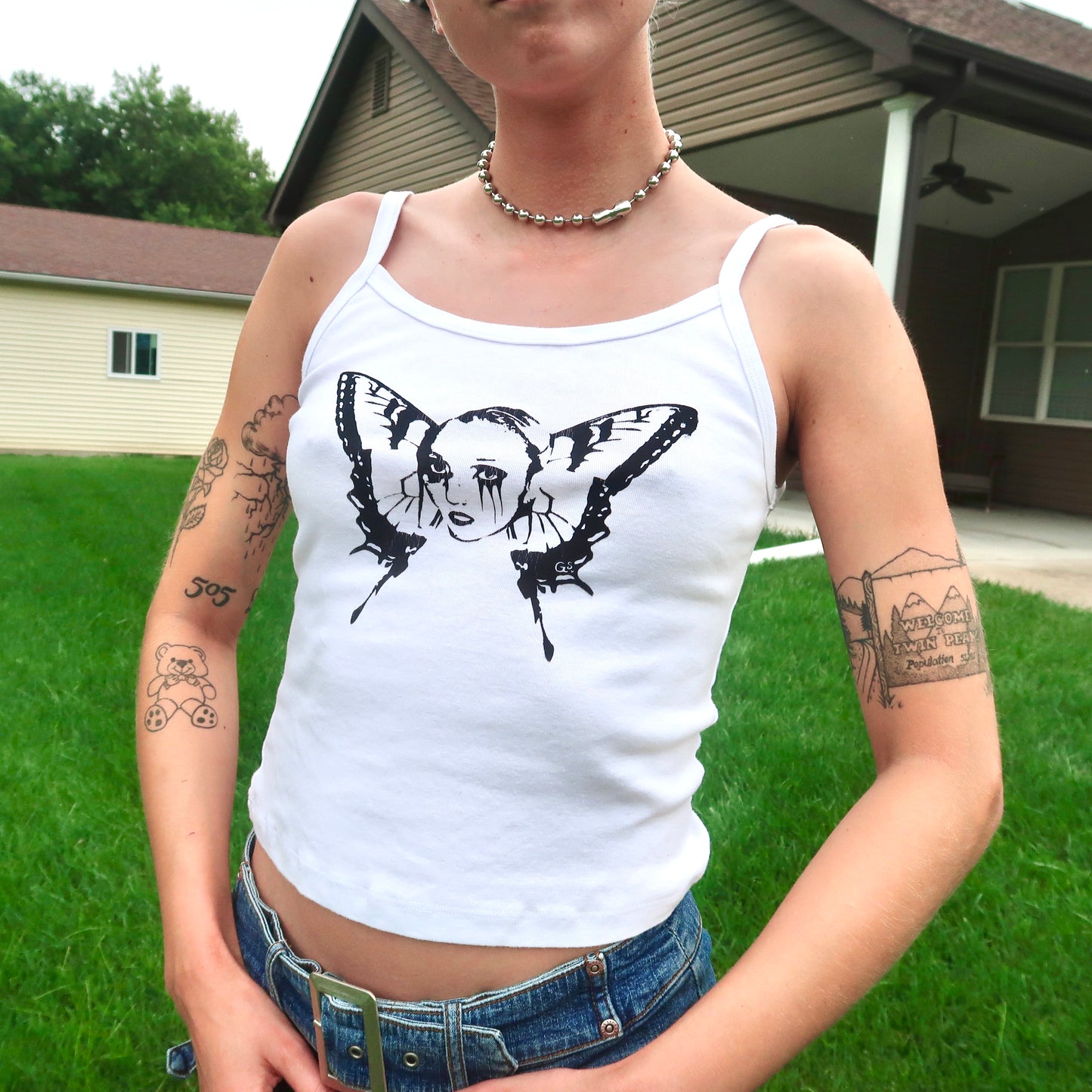 (MISPRINTS) "Weeping Butterfly" White Tank Top