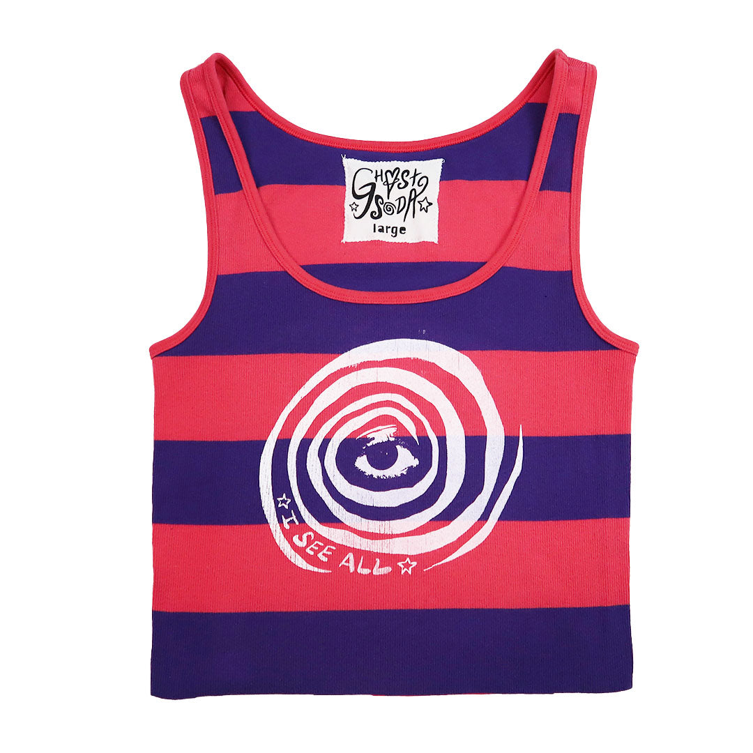 "I See All" (Melted Visions) Pink and Purple Striped Tank - Large
