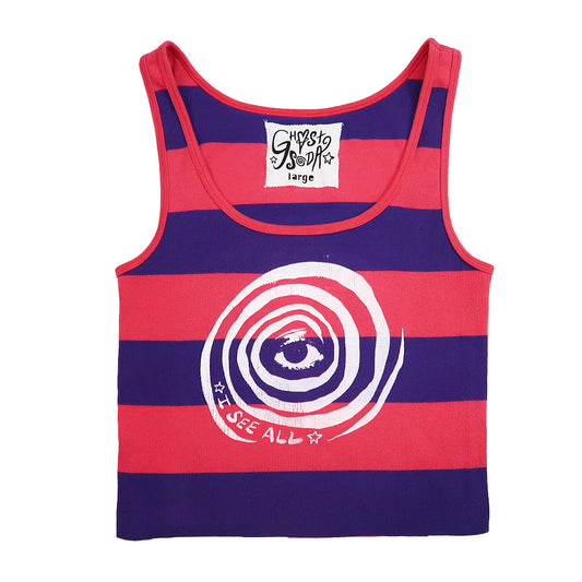 "I See All" (Melted Visions) Pink and Purple Striped Tank - Large
