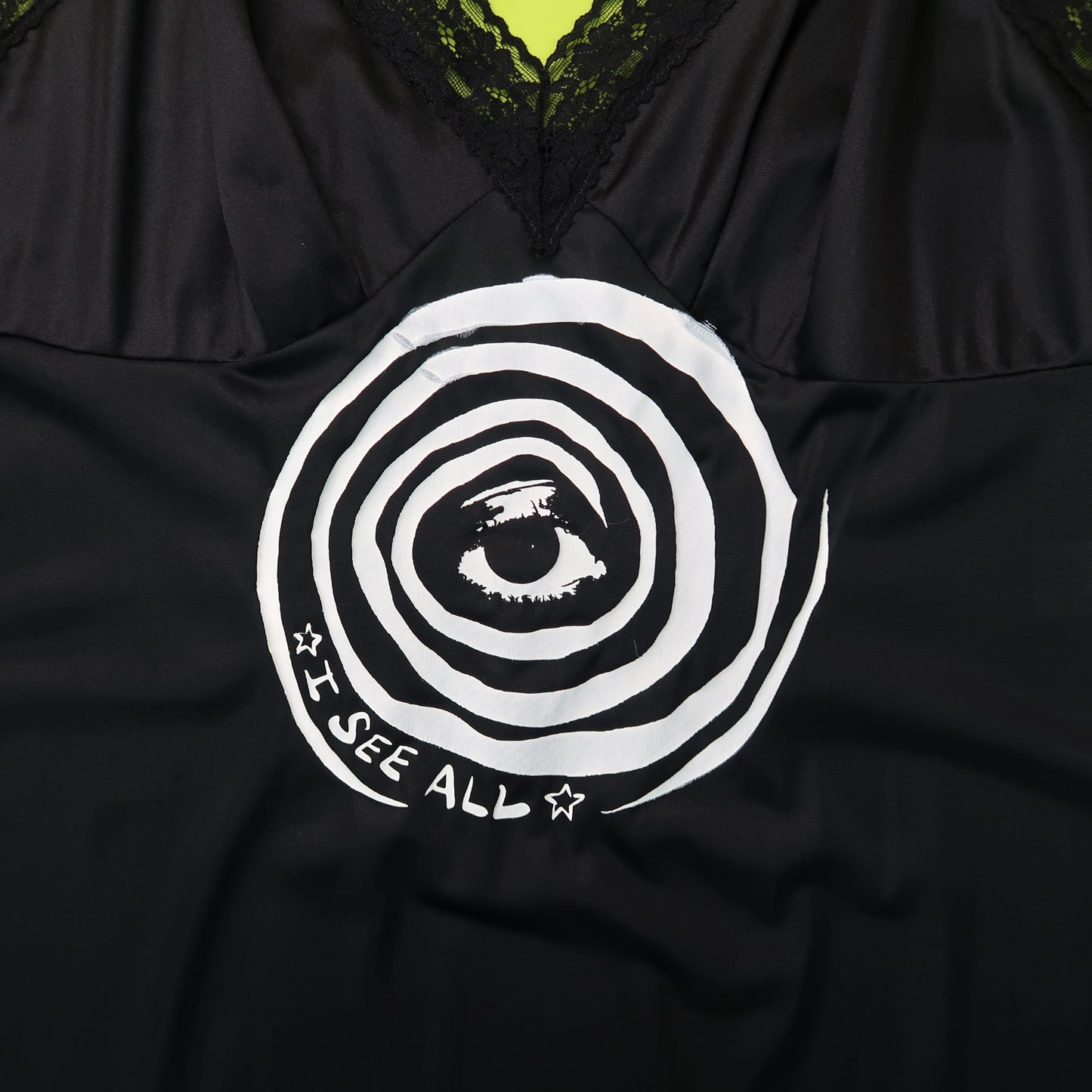 "I See All (Eye Spiral)" Black Slip Dress - Medium