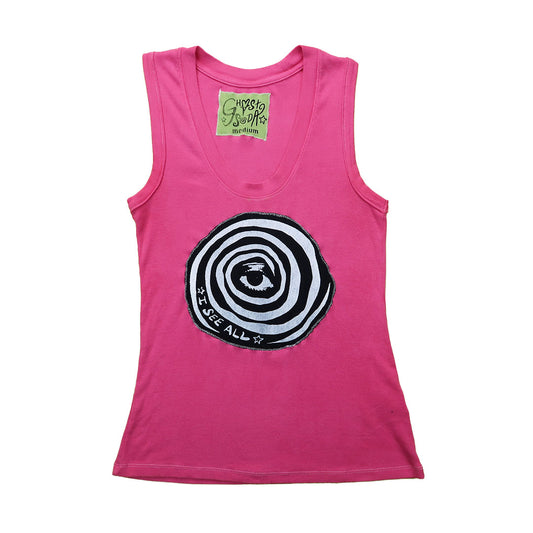 "I See All (Eye Spiral)" Pink Tank - Medium