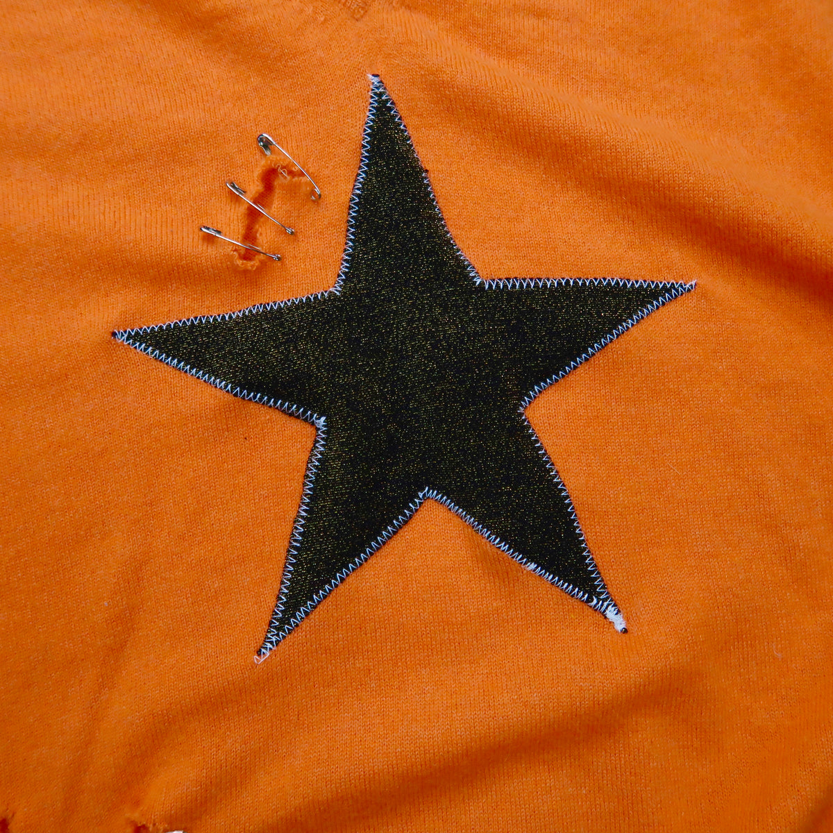 “I’M A STAR” Orange Distressed Sweater - Large