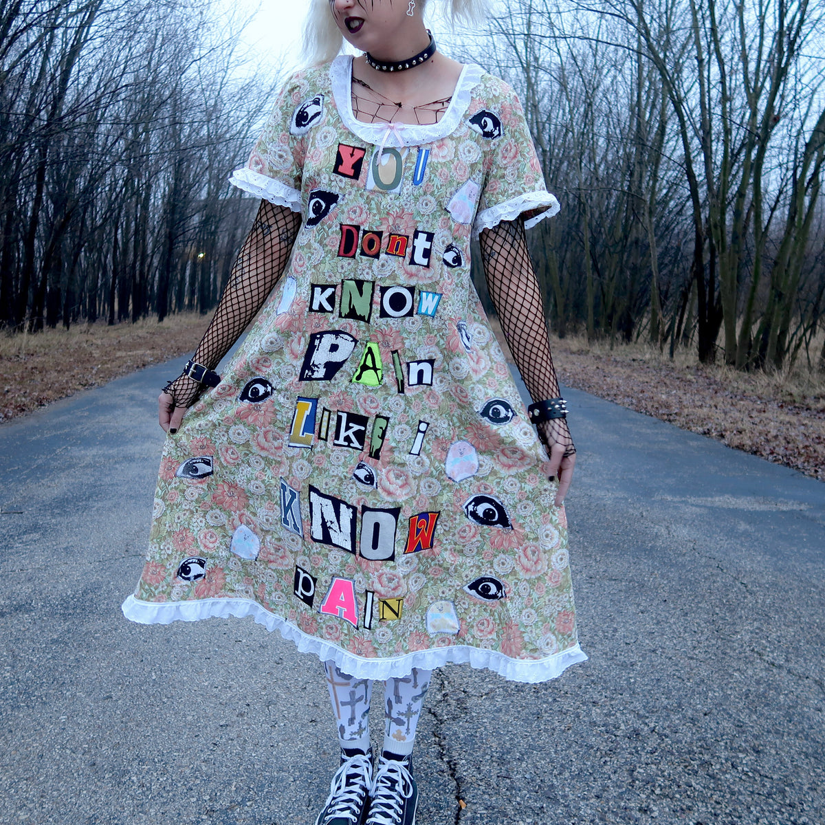 1OF1 “You Don’t Know Pain Like I Know Pain” Patchwork Dress - Medium