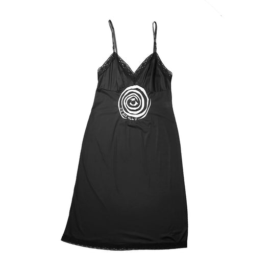 "I See All (Eye Spiral)" Black Slip Dress - Medium