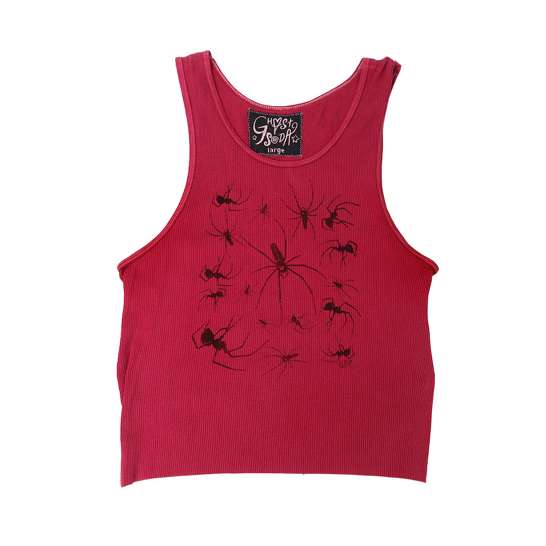 "I Love Spiders" Magenta Ribbed Tank - Large