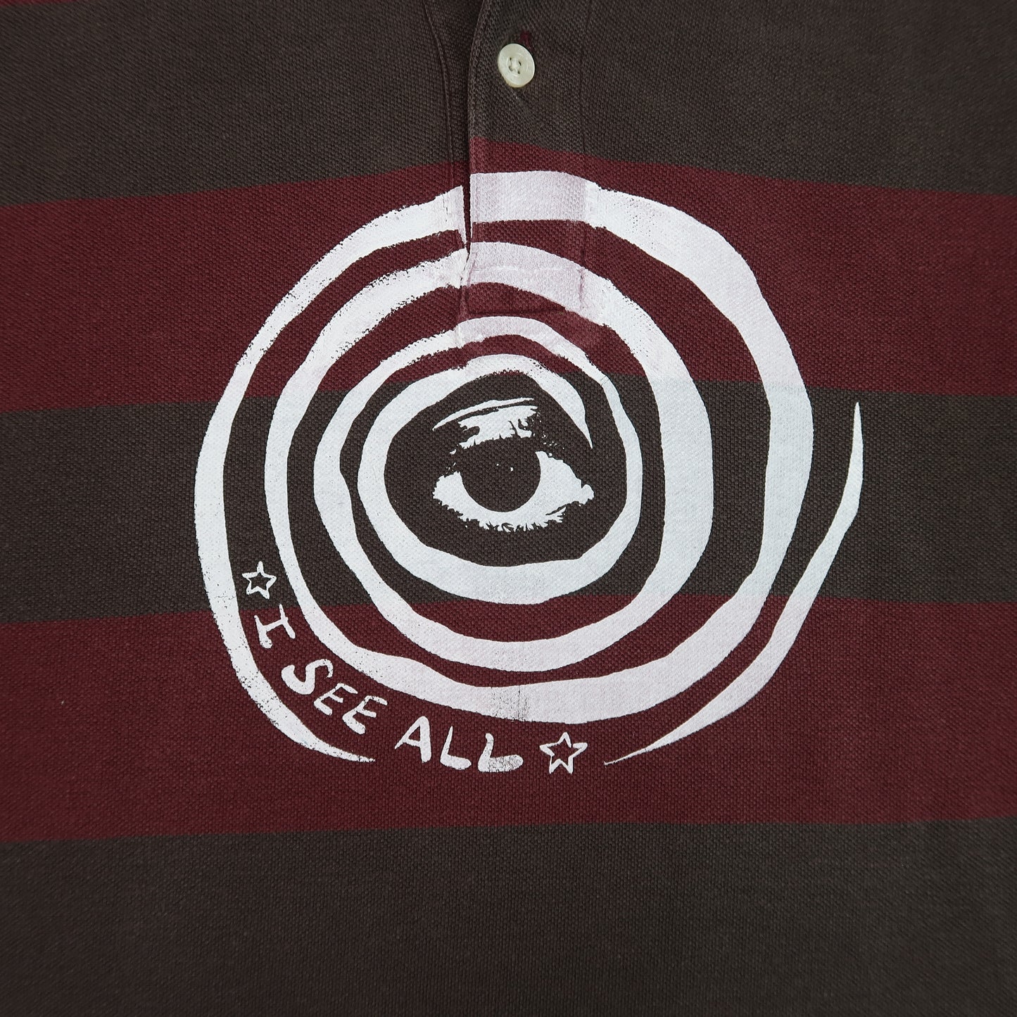 "I See All" (Eye Spiral) Red Striped Polo - Large
