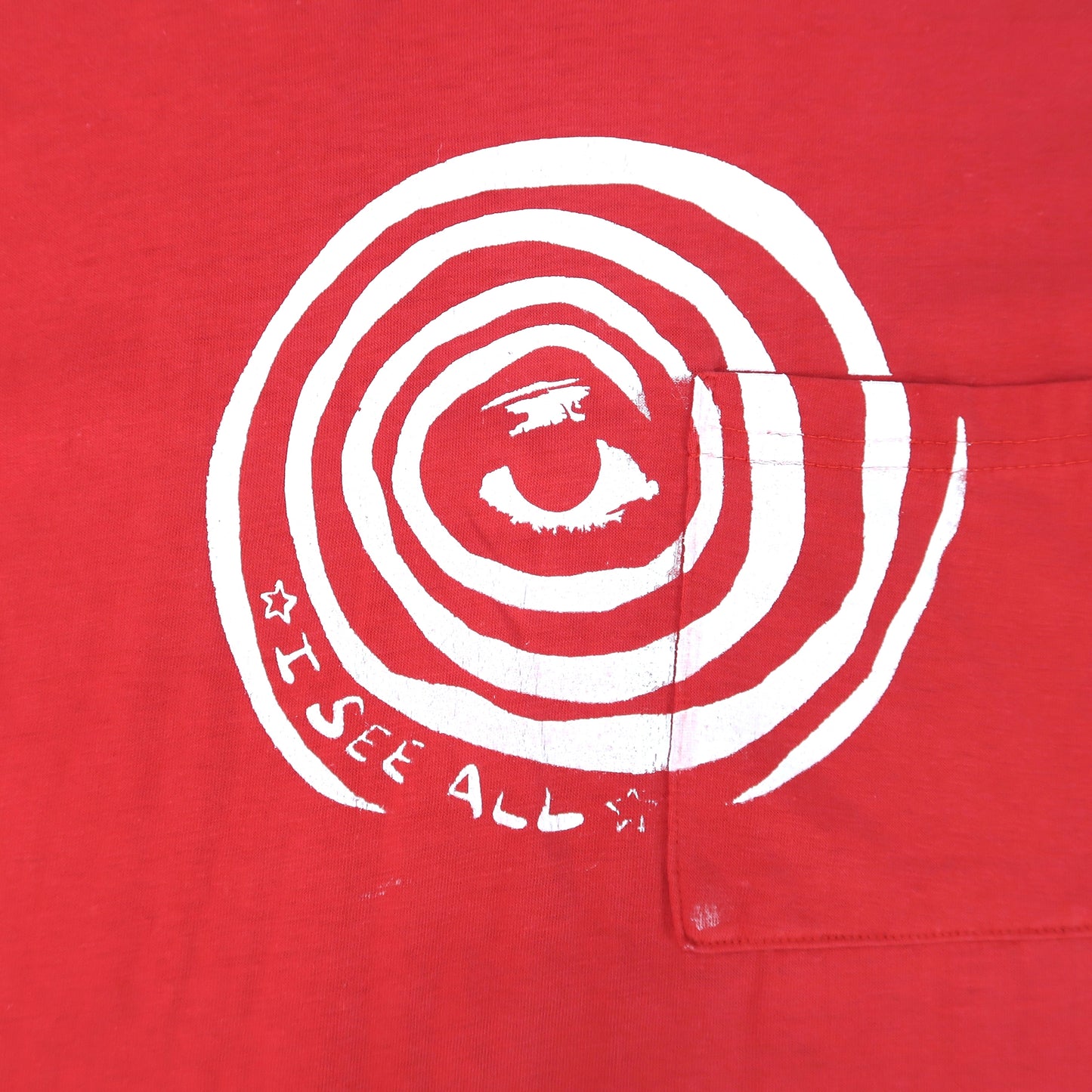 "I See All (Eye Spiral)" Red  Pocket T-Shirt - Small
