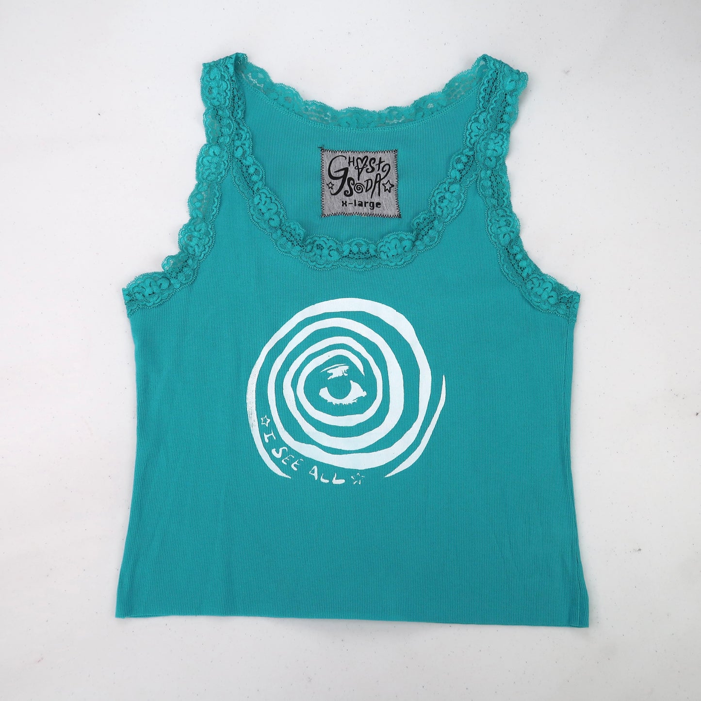 "I SEE ALL (Eye Spiral)" Teal Blue Tank Top - XL