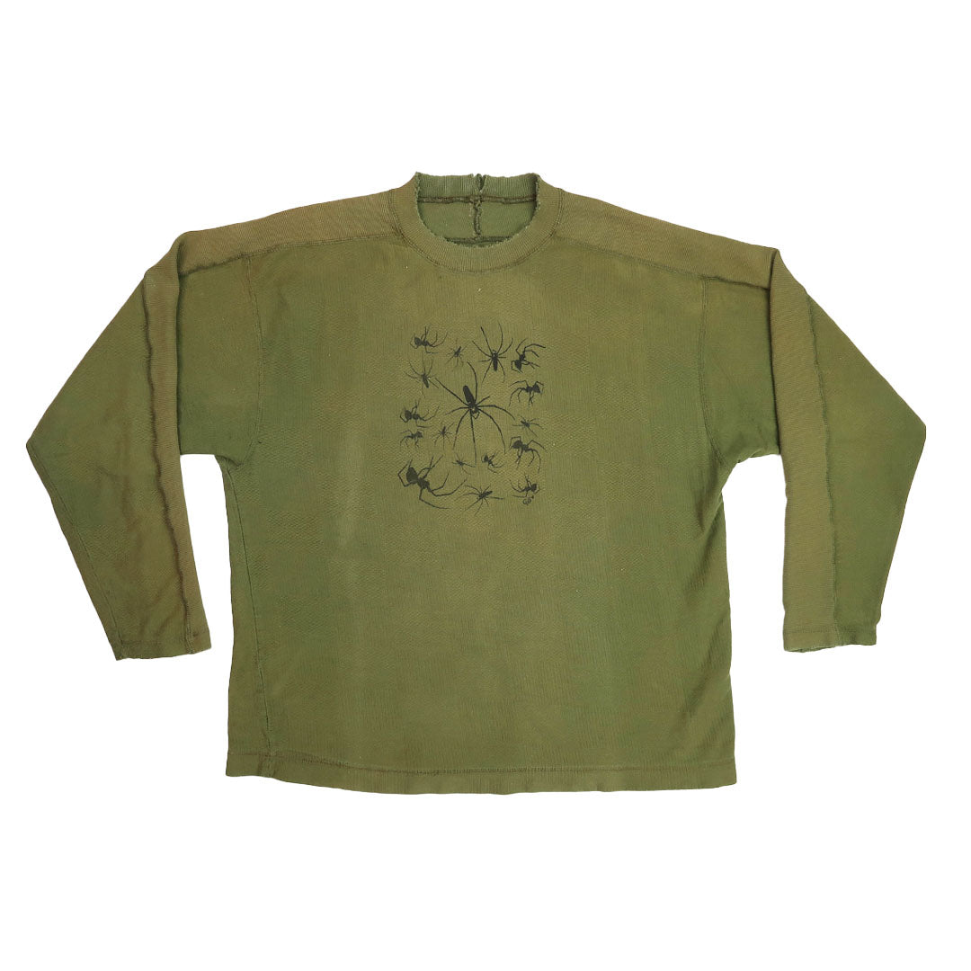 "I Love Spiders" Green Distressed Long Sleeve - Medium
