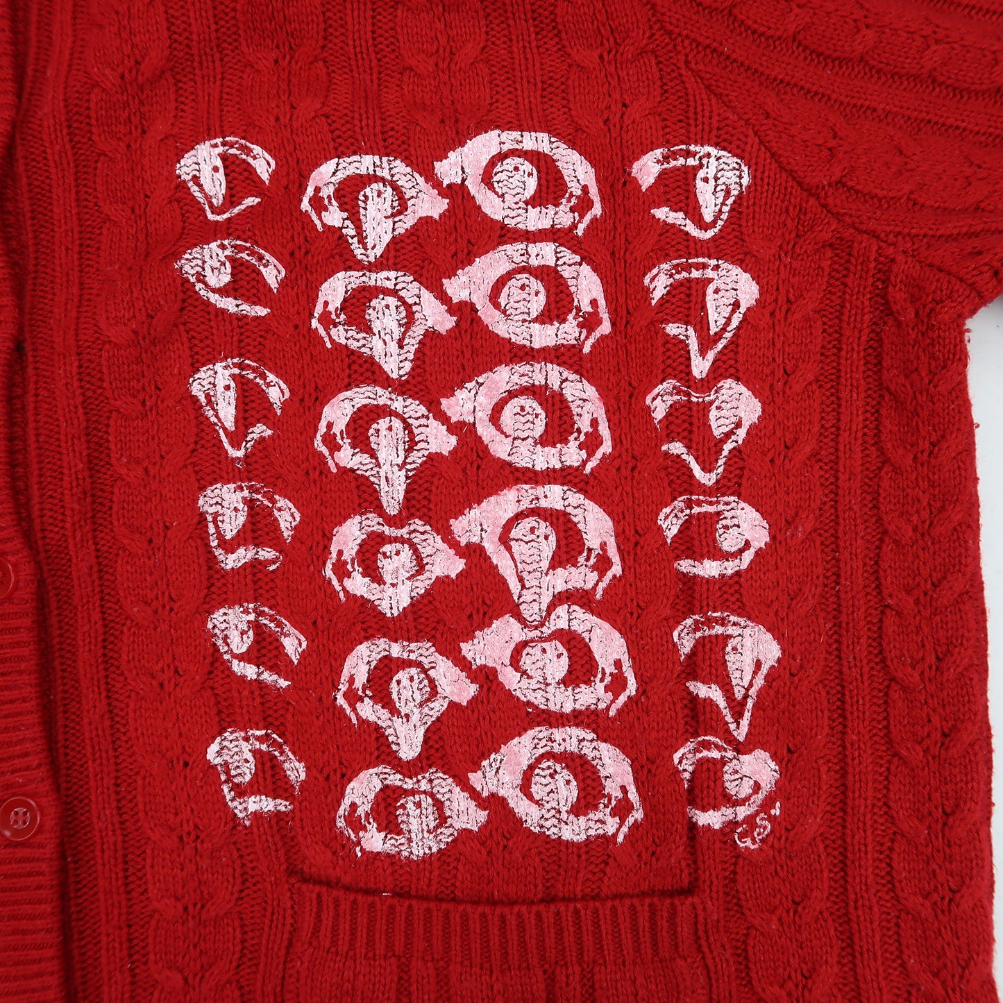 "Melted Visions" Red Cardigan Sweater - XL