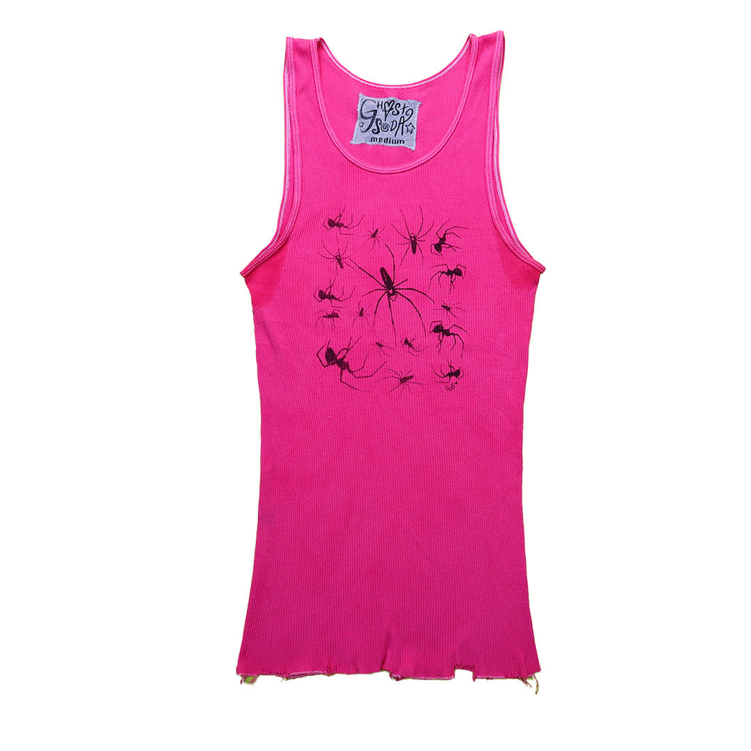 "I Love Spiders" Pink Distressed Tank - Medium
