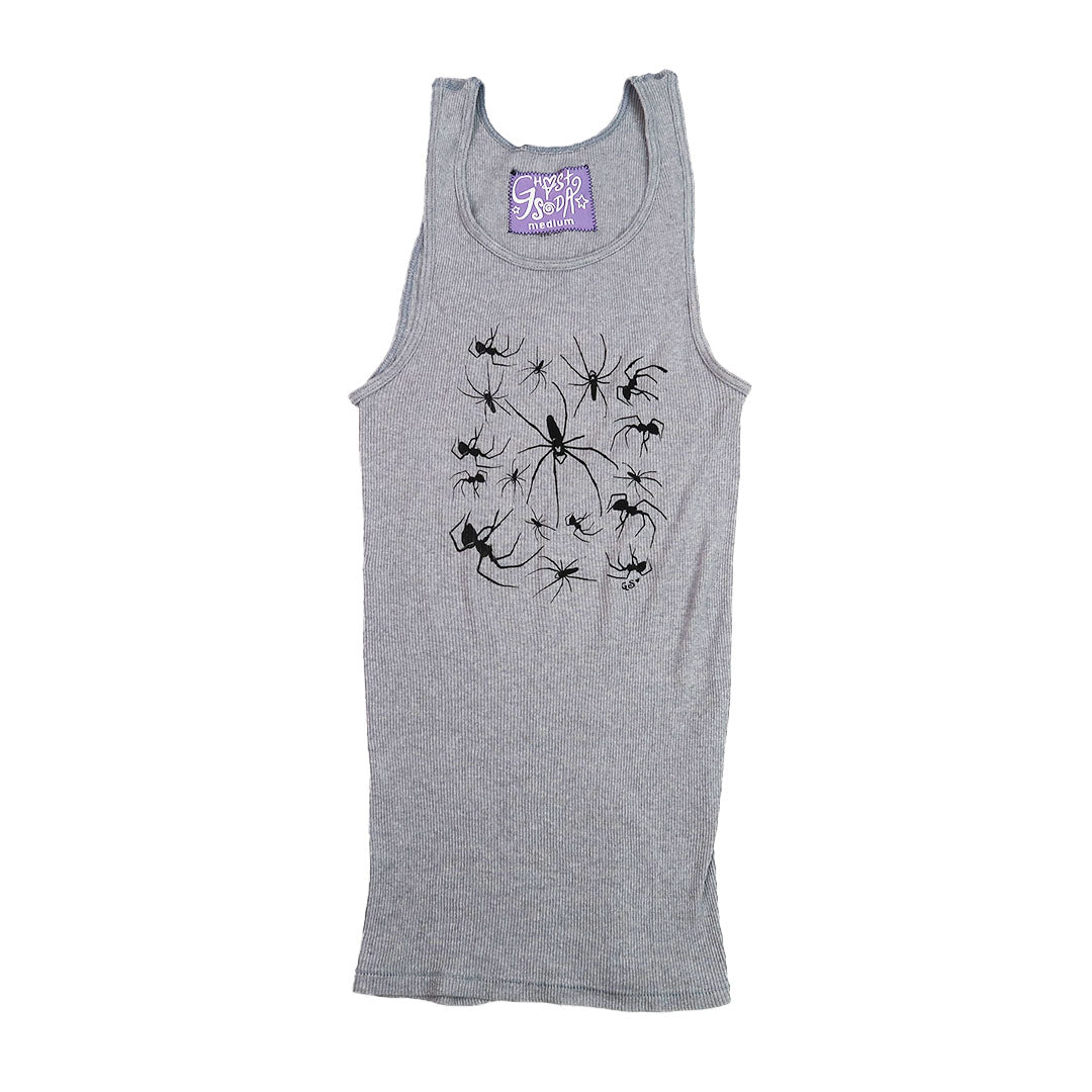 "I Love Spiders" Gray Ribbed Tank - Medium