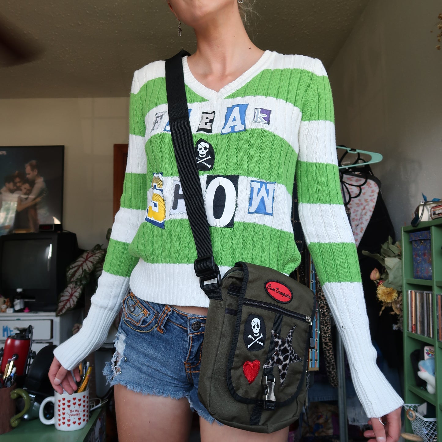 "FREAK SHOW" Ghost Soda Patchwork Sweater - Medium