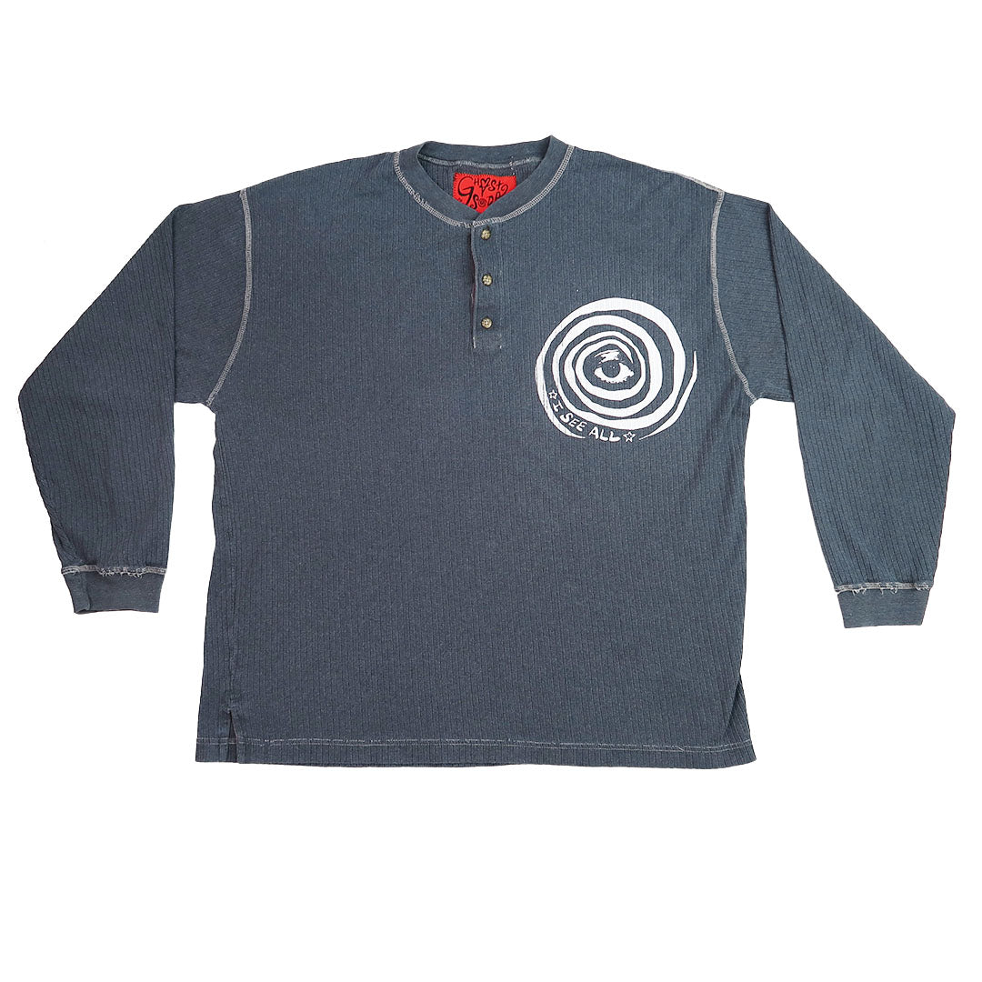 "I See All" (Eye Spiral) Navy Button Long Sleeve - XL
