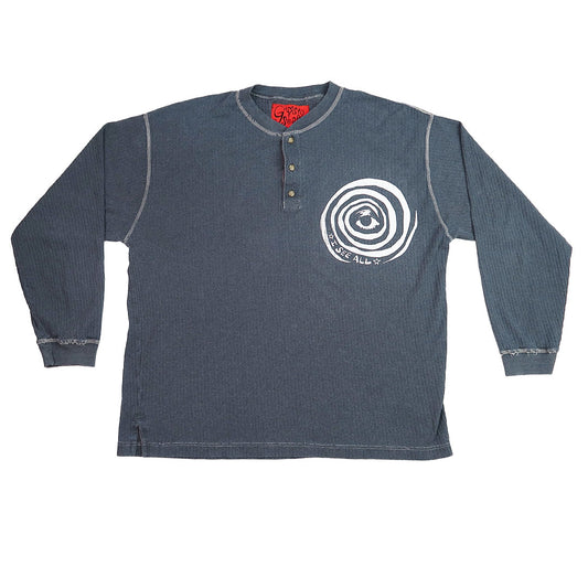 "I See All" (Eye Spiral) Navy Button Long Sleeve - XL