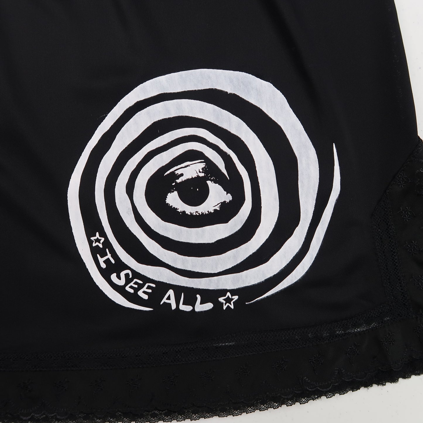 "I See All" (Eye Spiral) Black Slip Skirt - X-Small