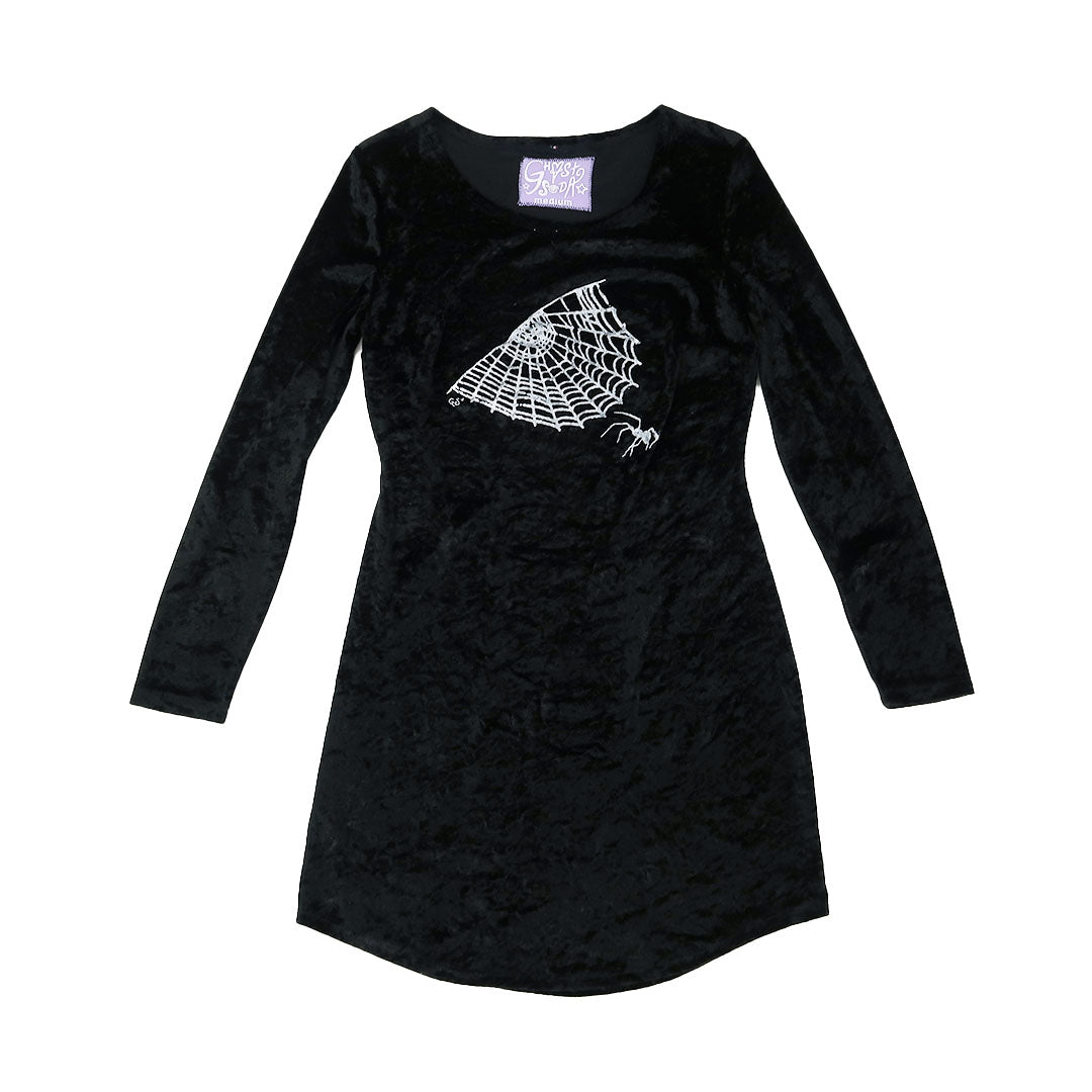 "Cobweb Club" Black Velvet Dress - Medium