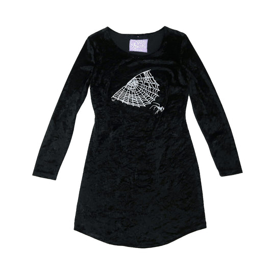 "Cobweb Club" Black Velvet Dress - Medium