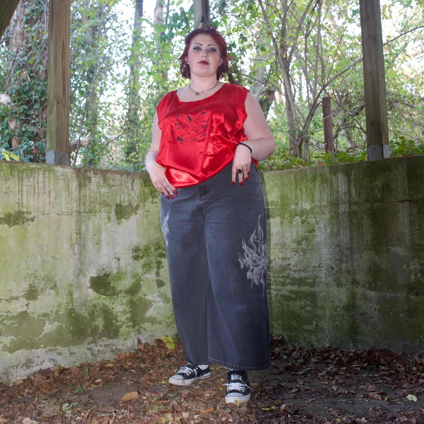 "I Love Spiders" Red Satin Tank - XL