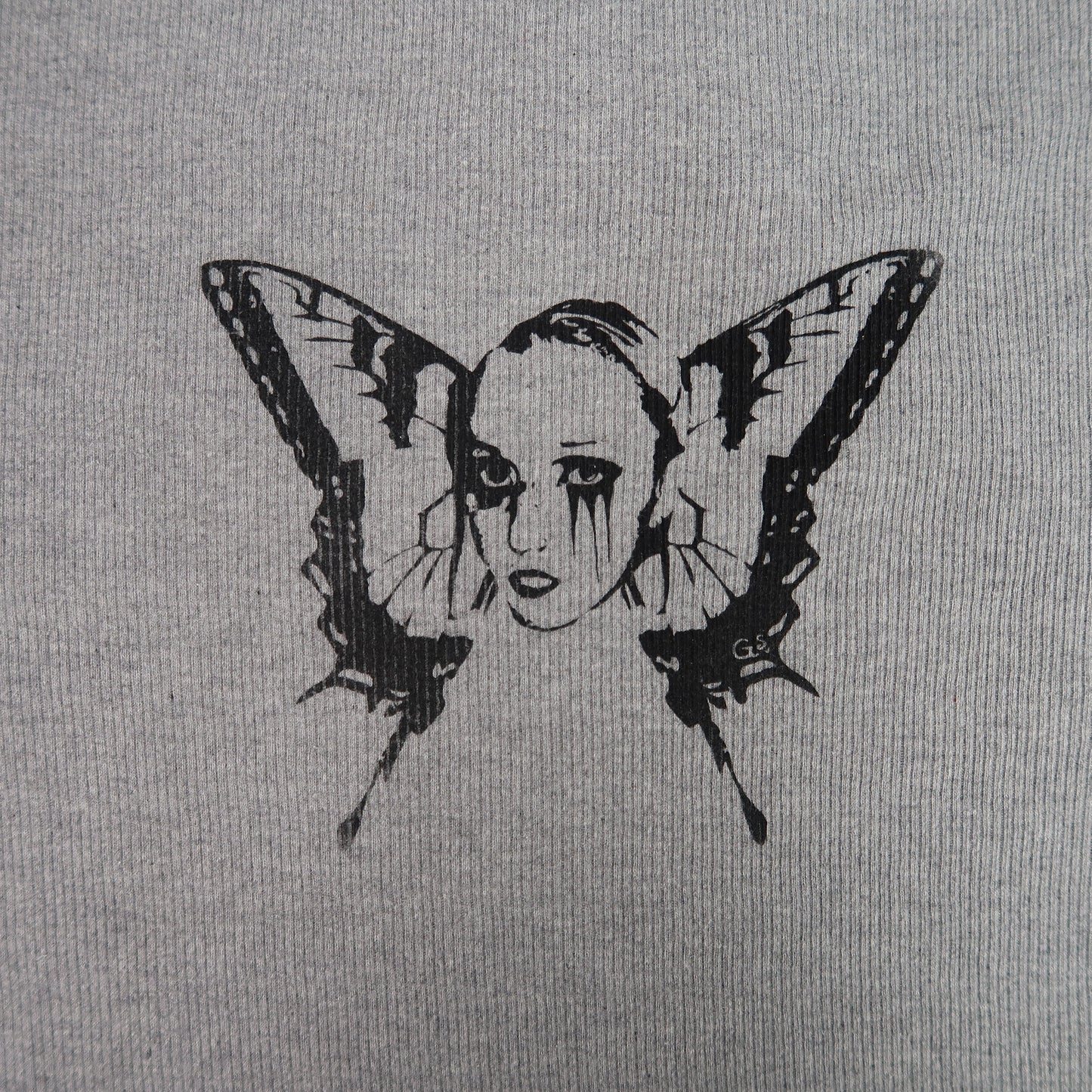"Weeping Butterfly" Gray Ringer Long Sleeve - 2XL