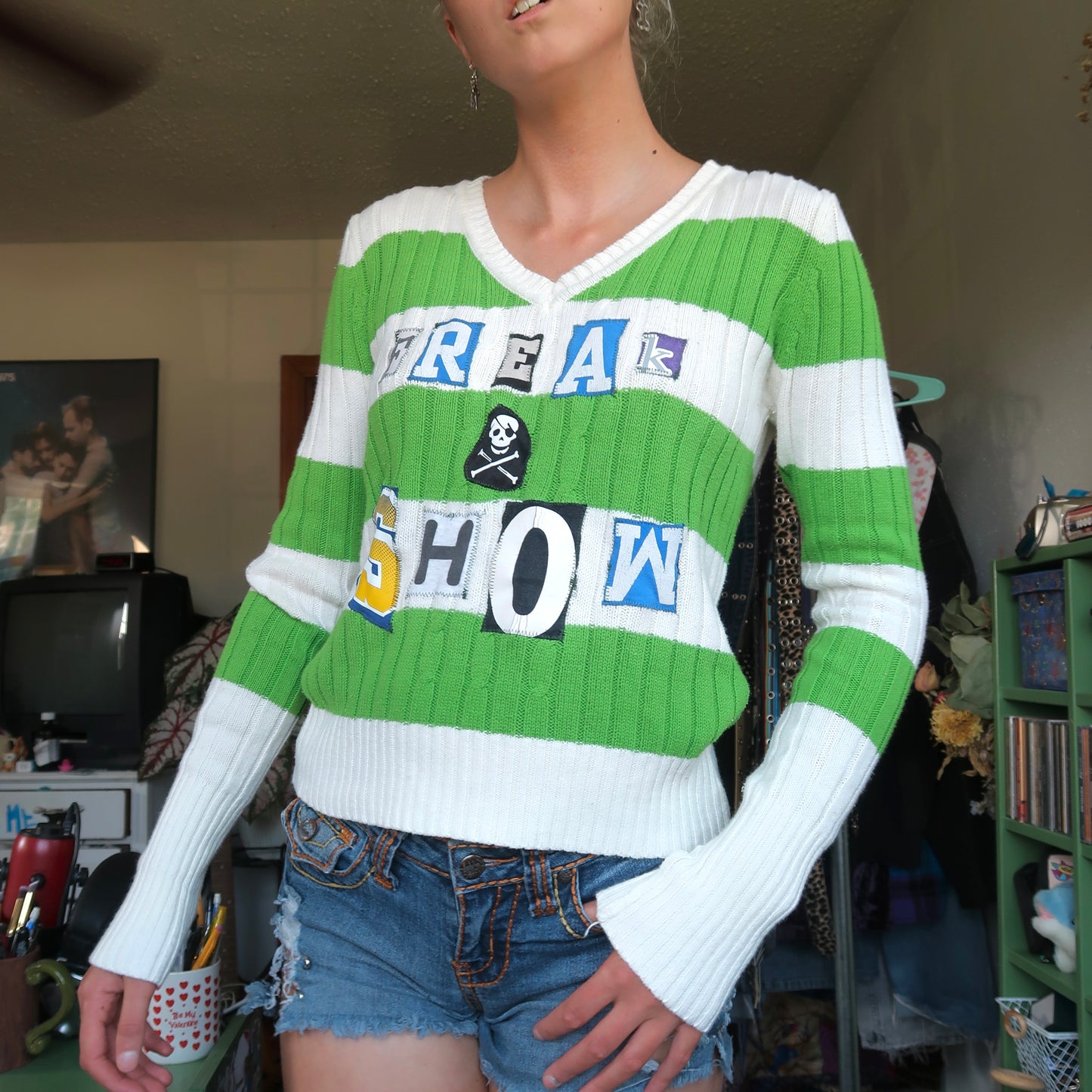 "FREAK SHOW" Ghost Soda Patchwork Sweater - Medium