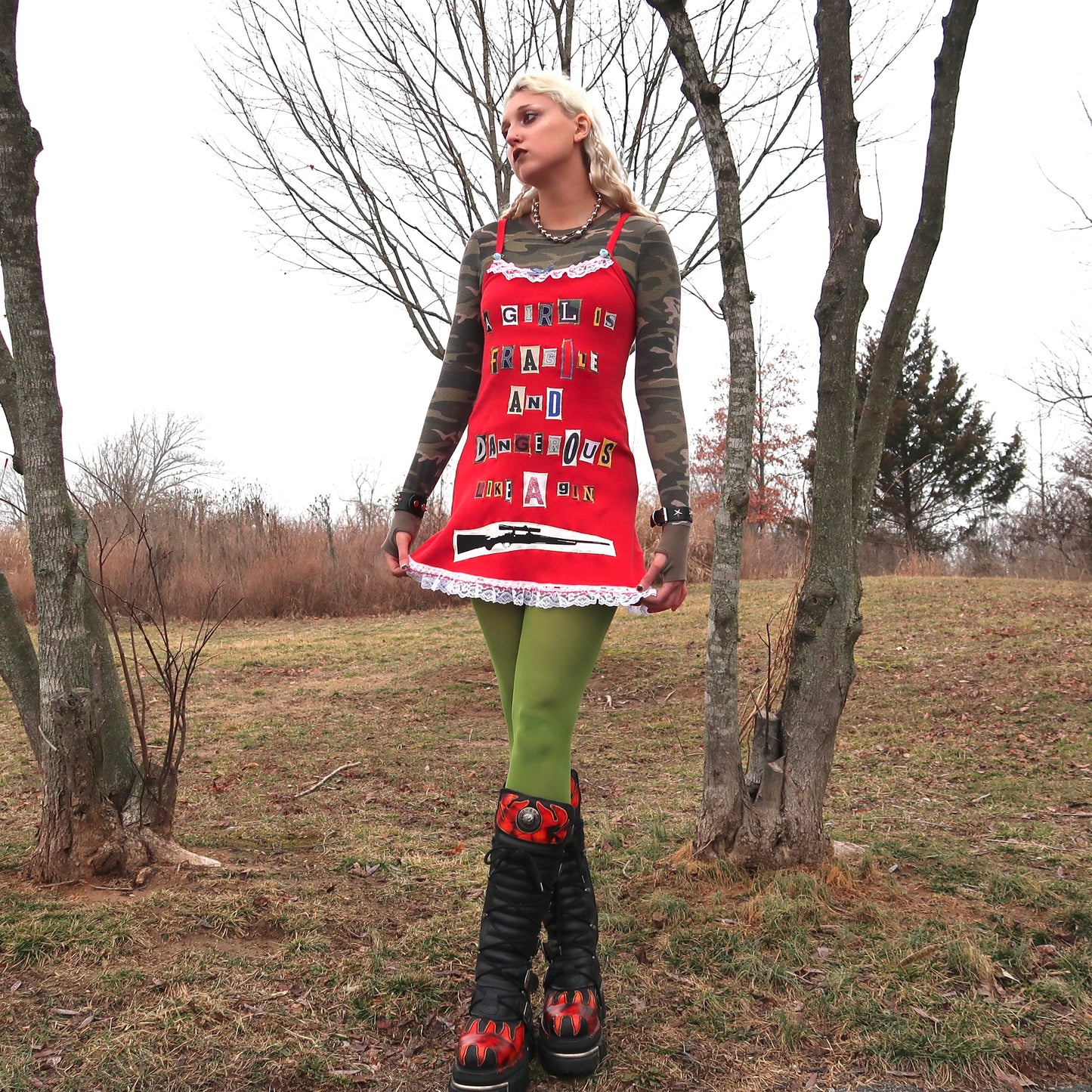 1OF1 “Fragile and Dangerous” REVERSIBLE Red Patchwork Dress - Small