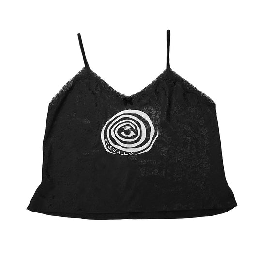 "I See All (Eye Spiral)" Black Satin Tank - XXL