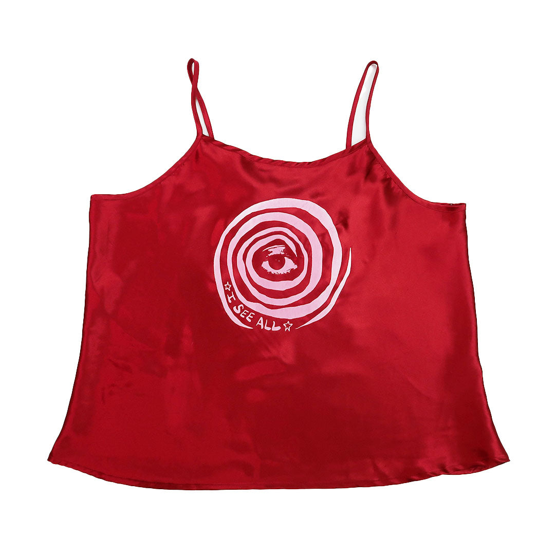 "I See All" (Eye Spiral) Red Satin Tank - Large