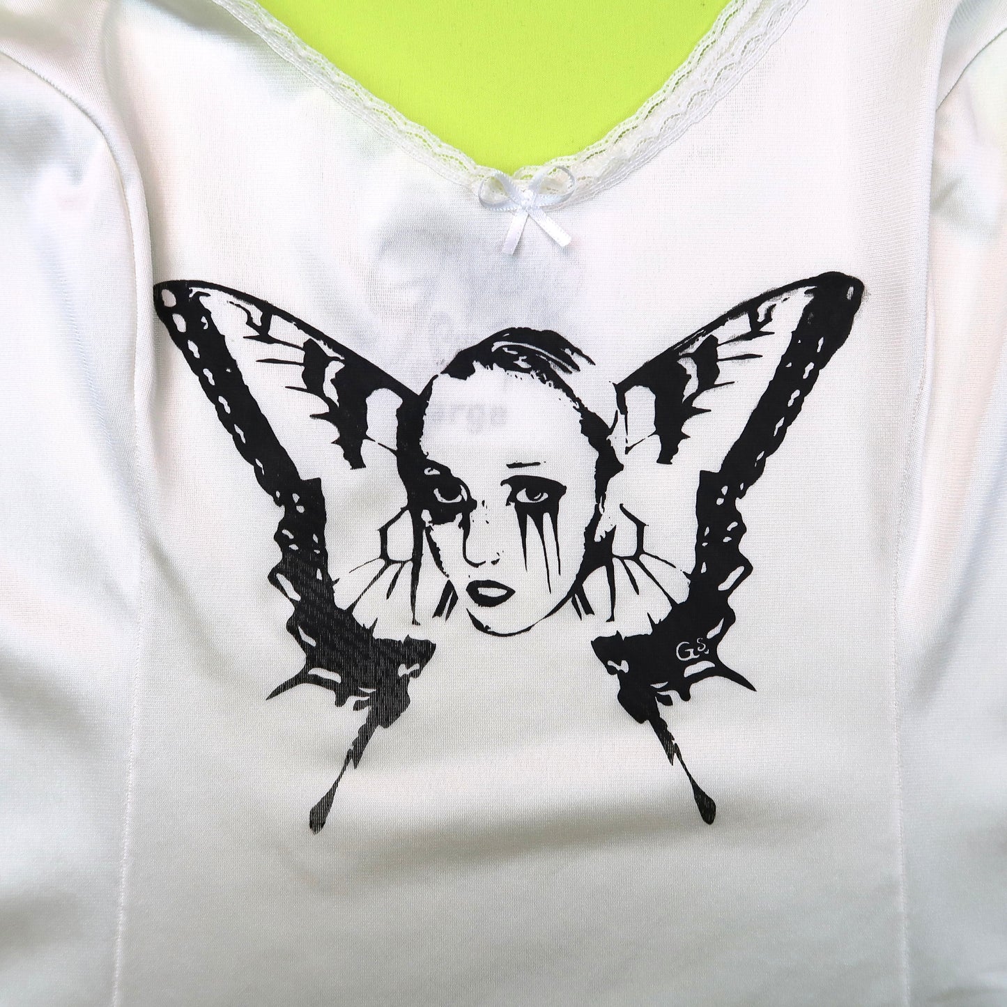 “Weeping Butterfly" White Slip Top - Large