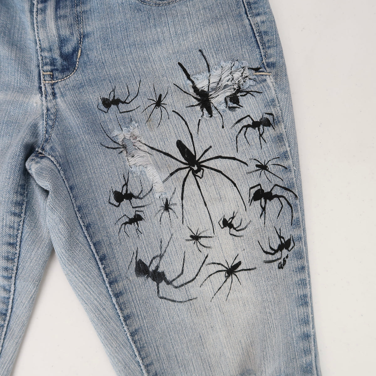 "I Love Spiders" Distressed Jeans - Small