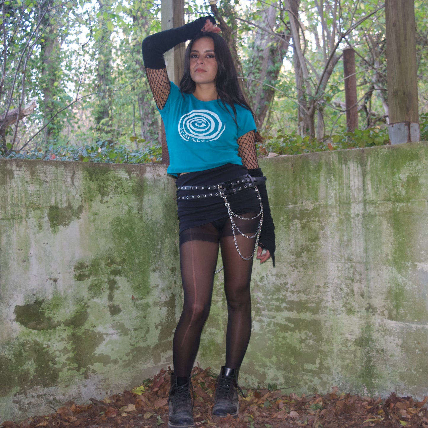 "I See All" (Eye Spiral) Teal Baby Tee