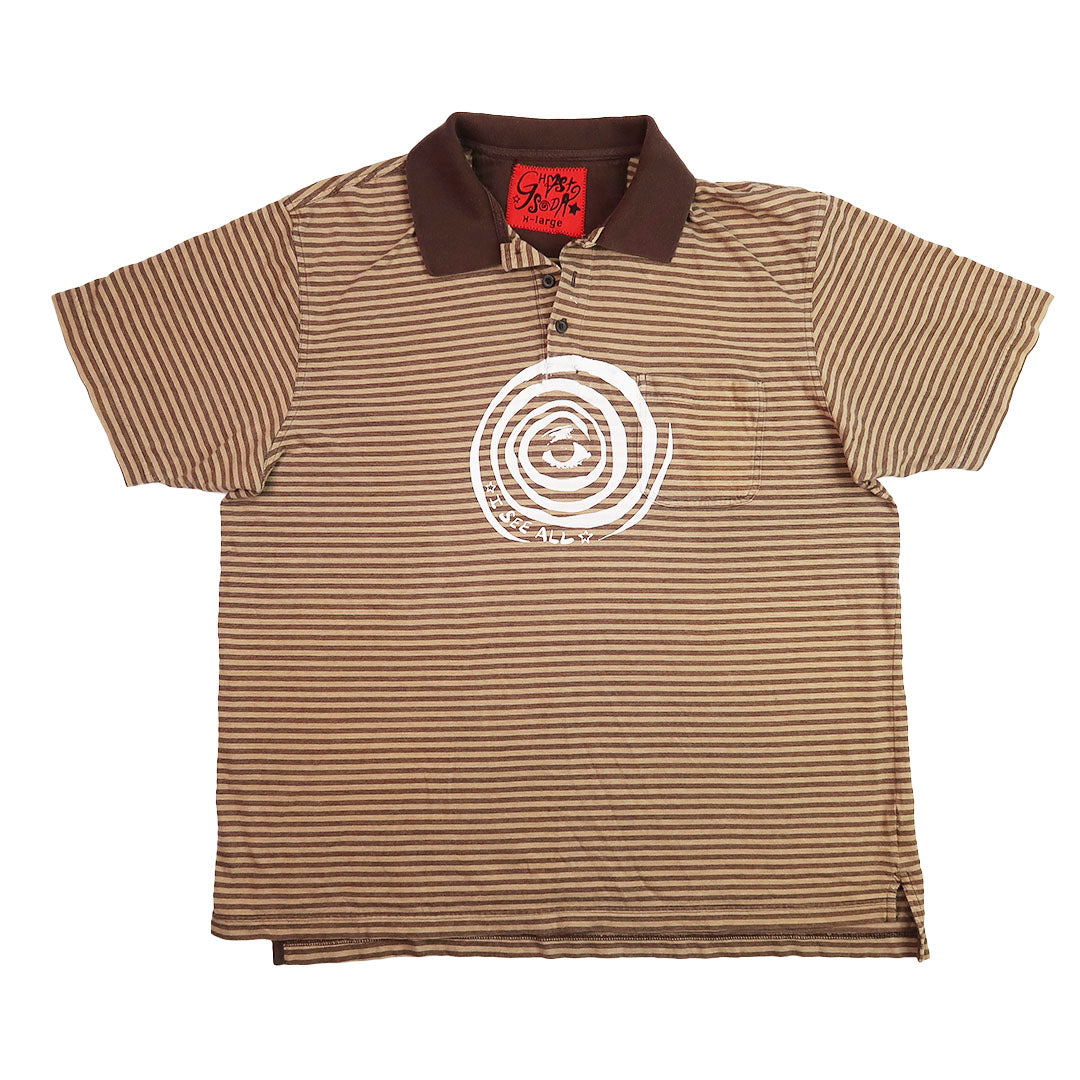 "I See All" (Eye Spiral) Brown Striped Polo - XL