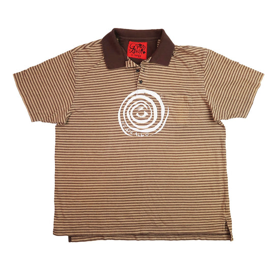 "I See All" (Eye Spiral) Brown Striped Polo - XL