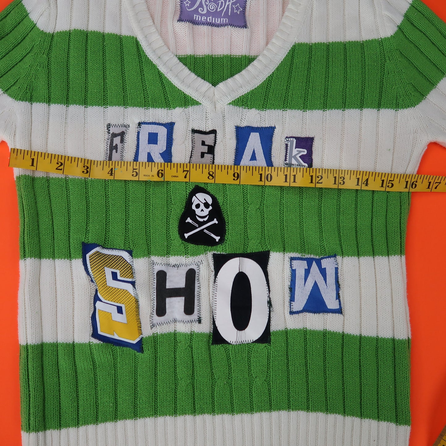 "FREAK SHOW" Ghost Soda Patchwork Sweater - Medium