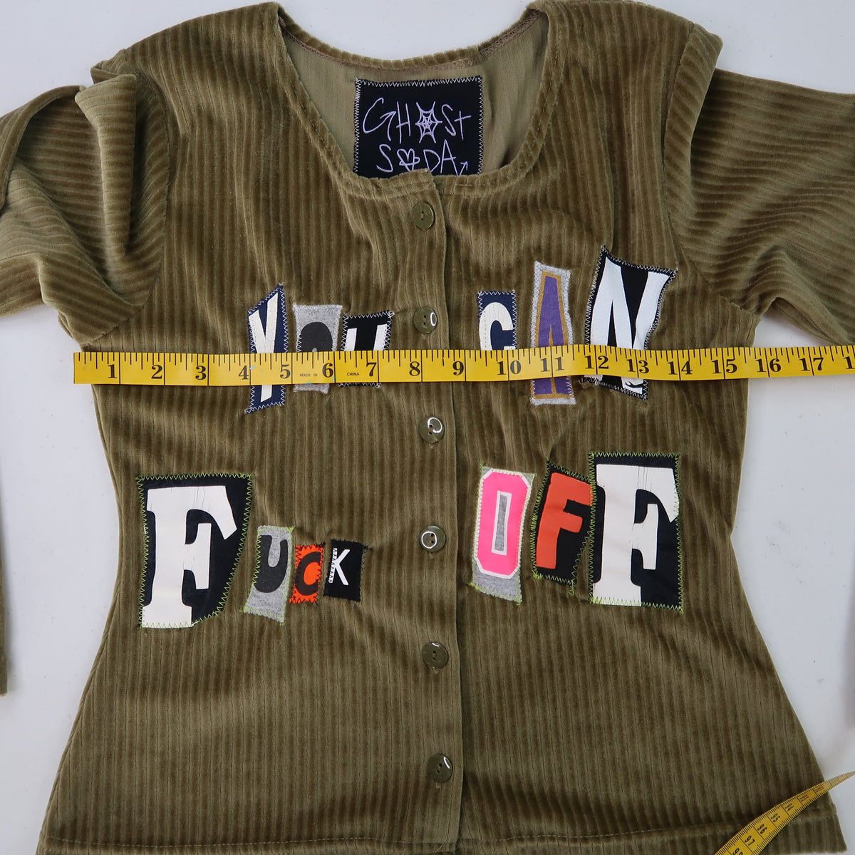 "U CAN F OFF" Ghost Soda Patchwork Cardigan - Small