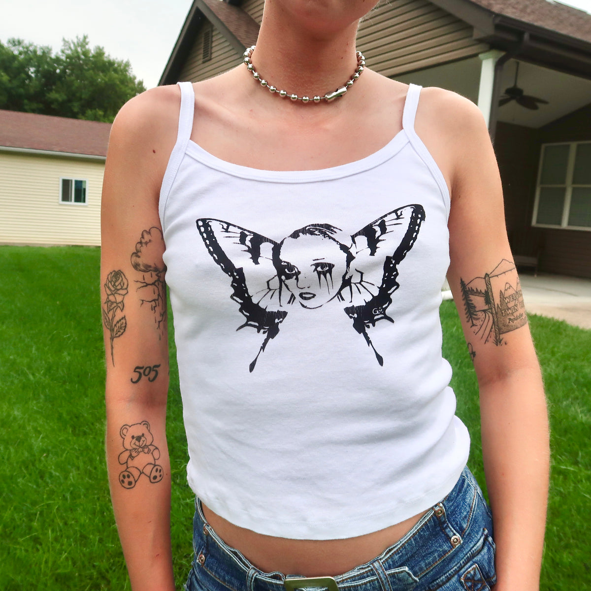 "Weeping Butterfly" White Tank Top