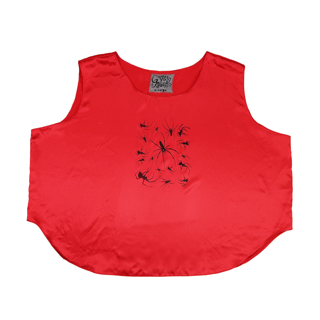"I Love Spiders" Red Satin Tank - XL