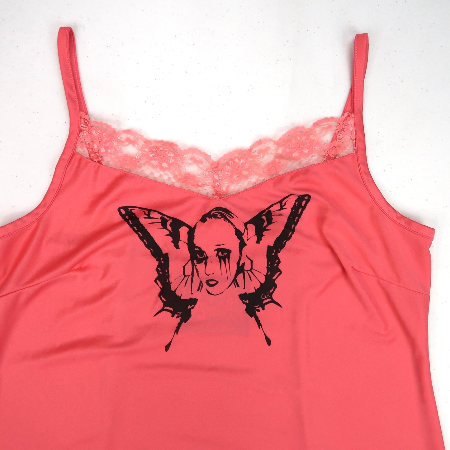 "Weeping Butterfly" Pink Lace Slip Dress - Medium