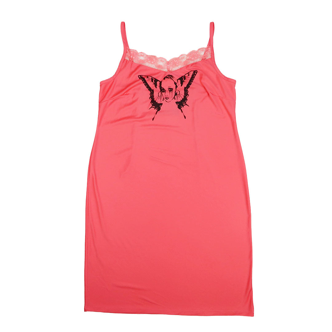 "Weeping Butterfly" Pink Lace Slip Dress - Medium
