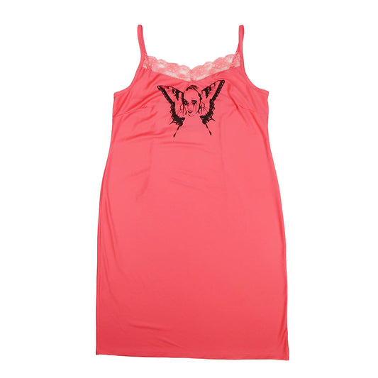 "Weeping Butterfly" Pink Lace Slip Dress - Medium