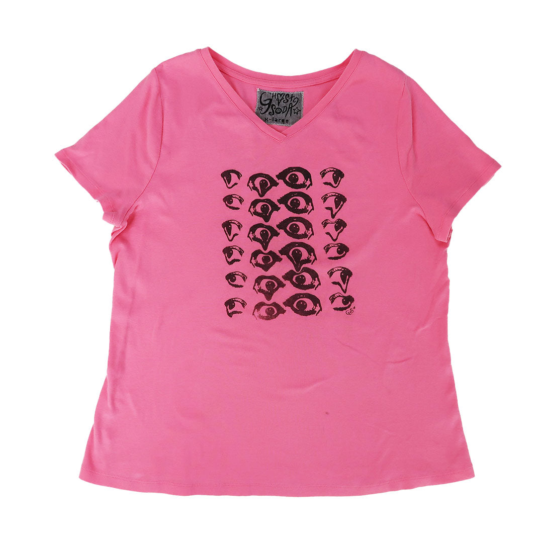 "Melted Visions" Pink V-Neck Shirt - XL