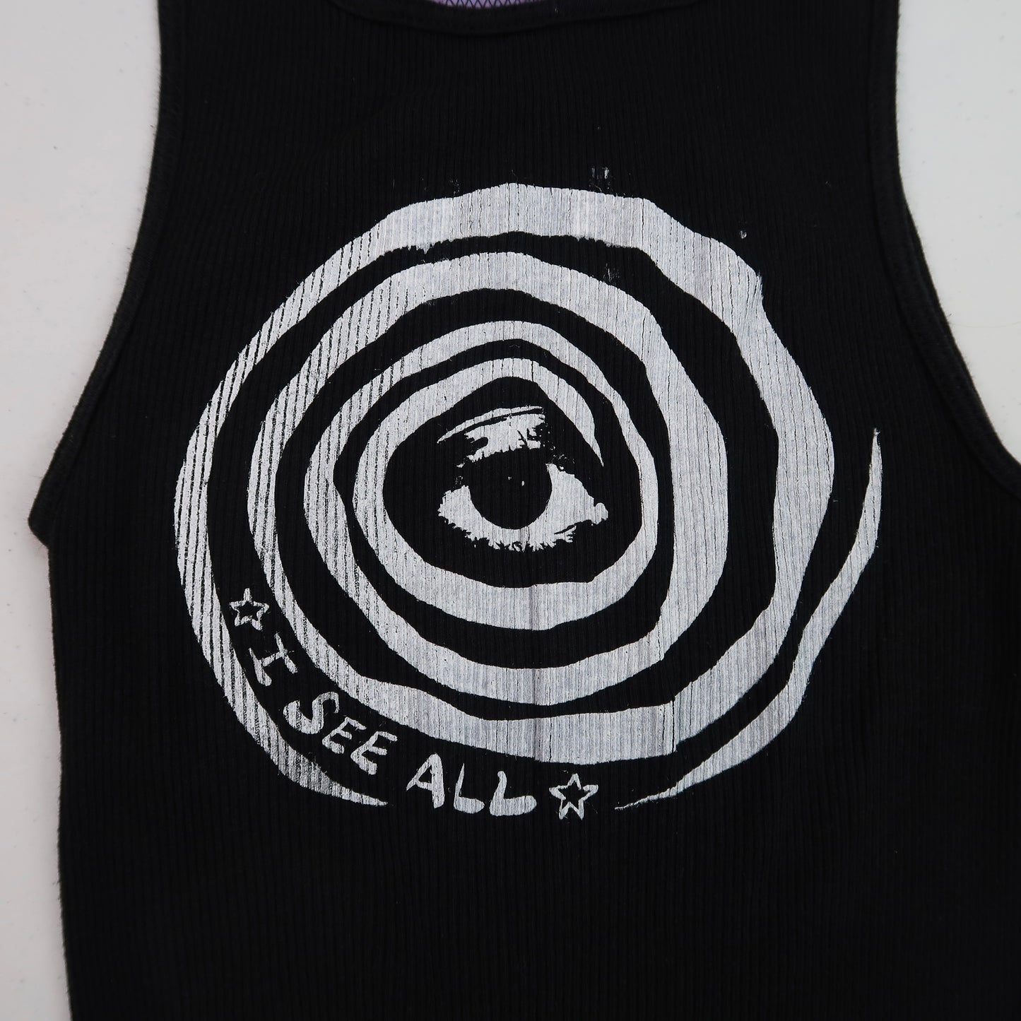 "I See All" (Melted Visions) Black Ribbed Tank - Medium