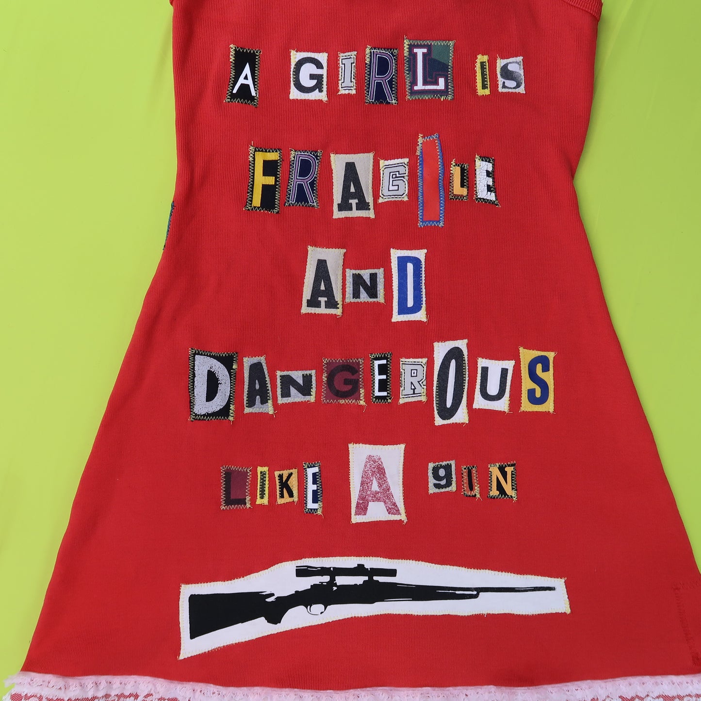 1OF1 “Fragile and Dangerous” REVERSIBLE Red Patchwork Dress - Small