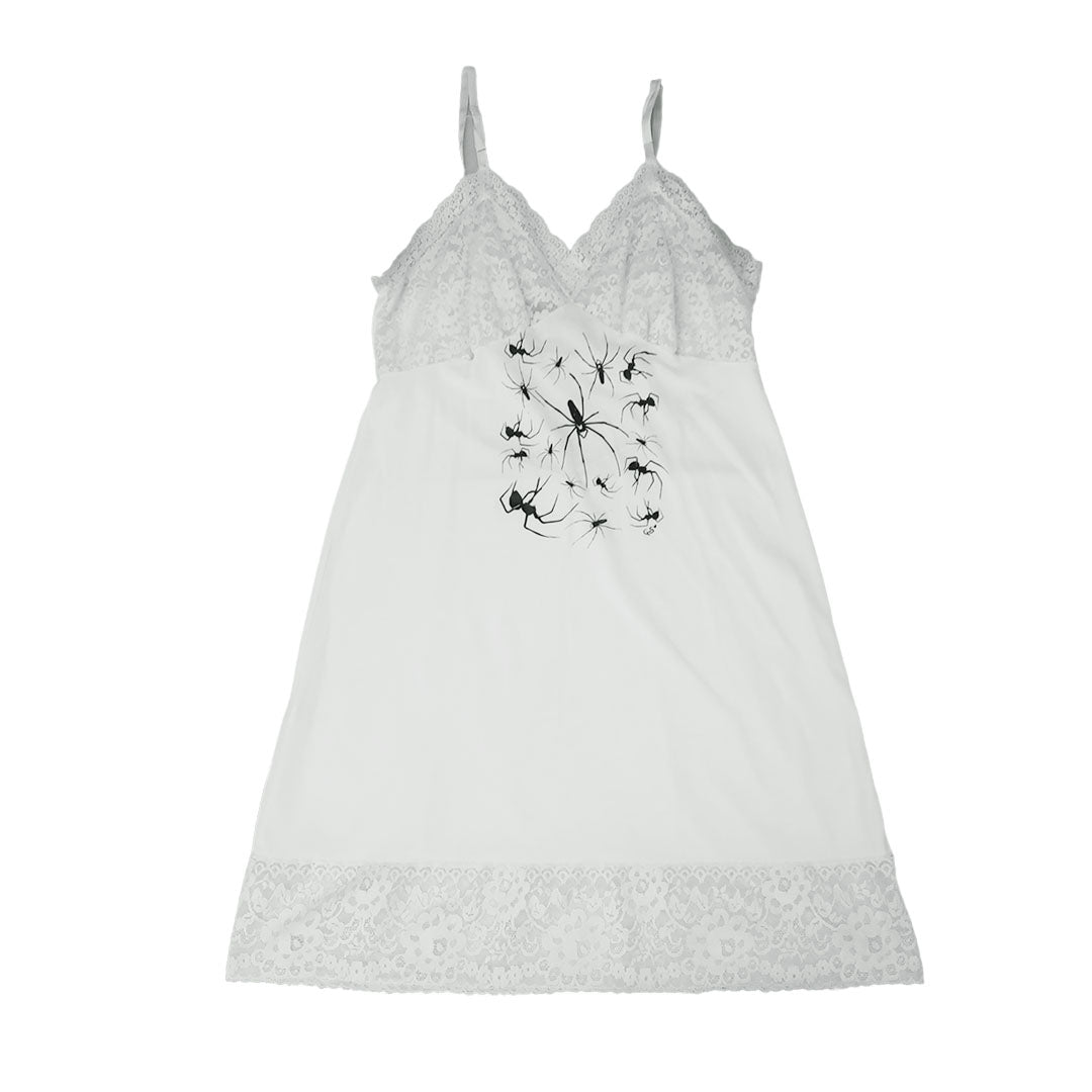 "I Love Spiders" White Lace Slip Dress - Medium