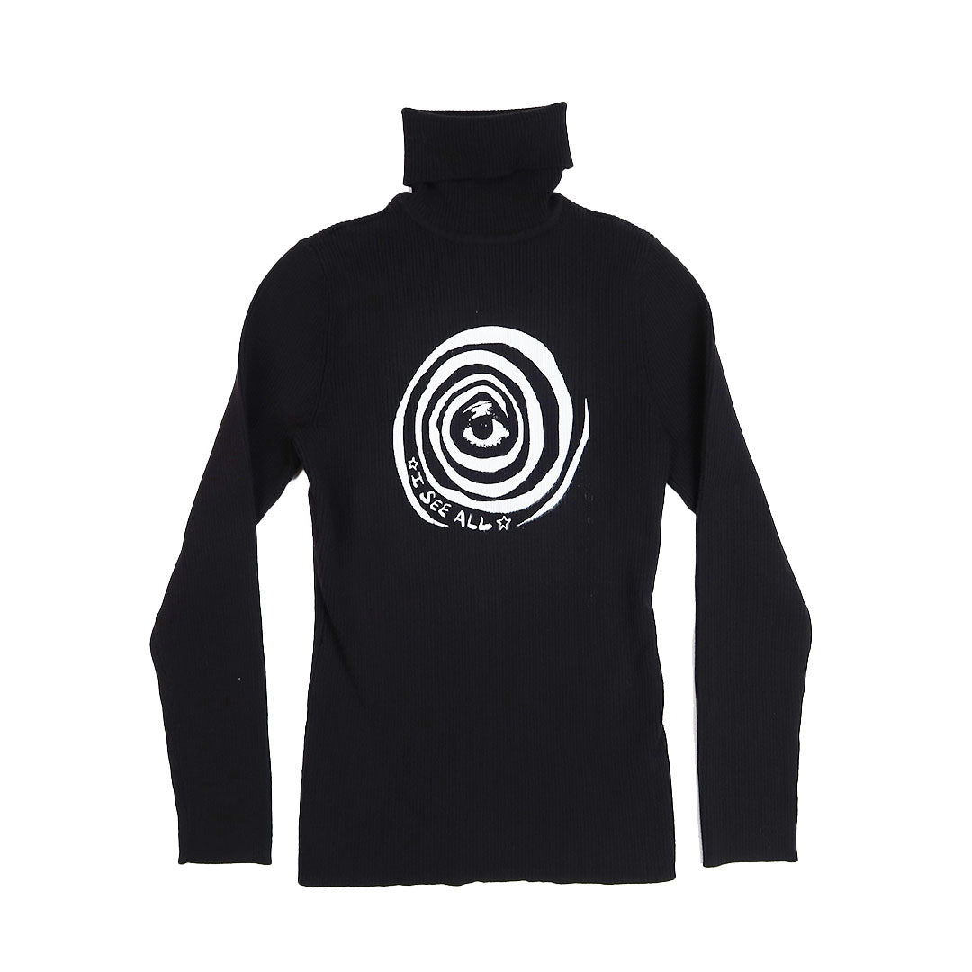 "I See All" (Eye Spiral) Black Turtleneck - Medium
