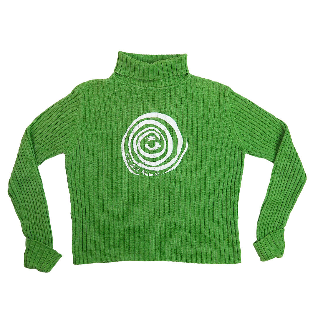"I See All" (Eye Spiral) Green Turtleneck Sweater - Large