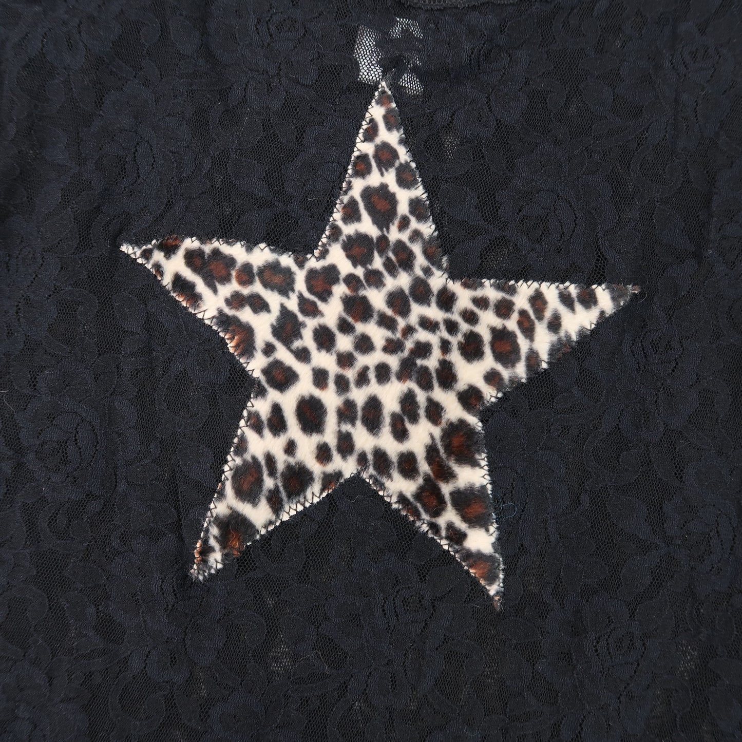 1OF1 "CHEETAH STAR" BLACK LACE TOP - LARGE