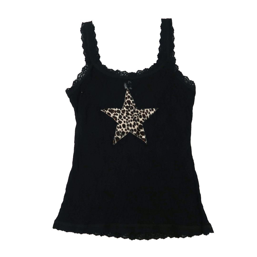 1OF1 "CHEETAH STAR" BLACK LACE TOP - LARGE