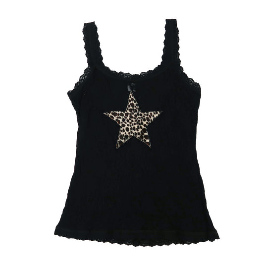 1OF1 "CHEETAH STAR" BLACK LACE TOP - LARGE