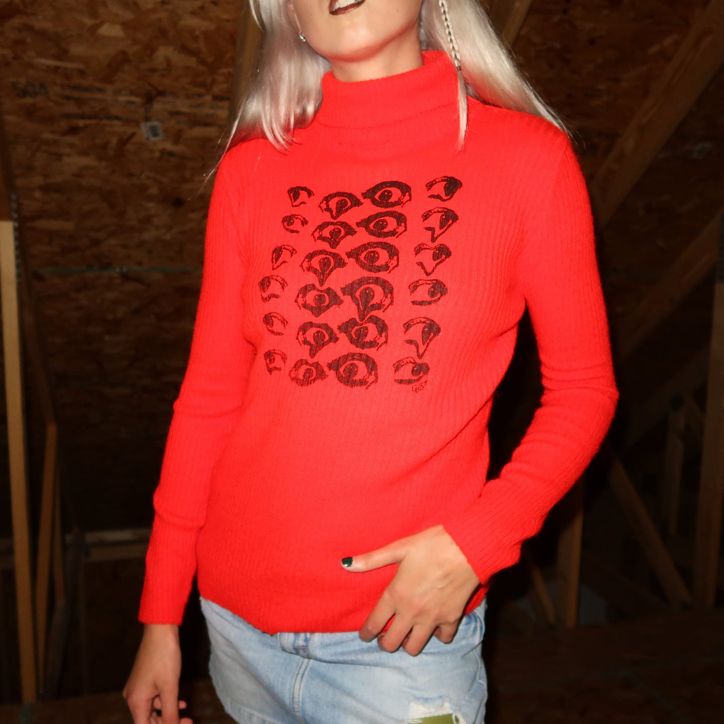 "Melted Visions" Cherry Red Turtleneck - Small